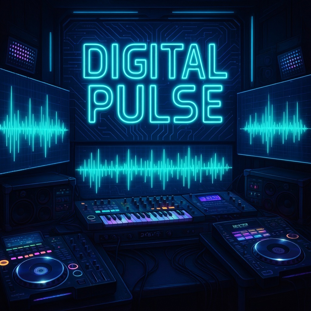Electronic Album Cover Maker with Futuristic DJ Setup and Digital Effects