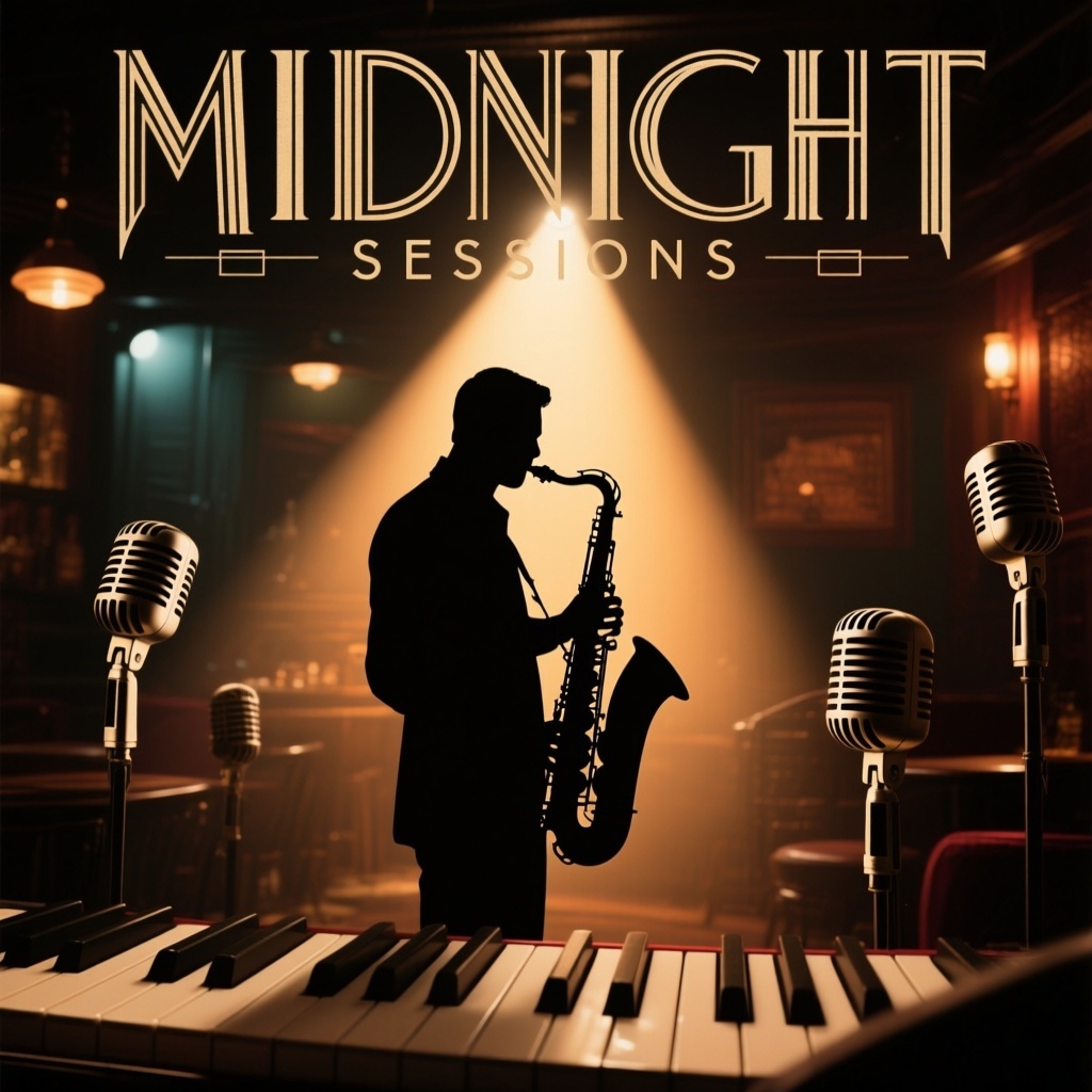 Jazz Album Cover Maker with Saxophone Silhouette and Club Atmosphere