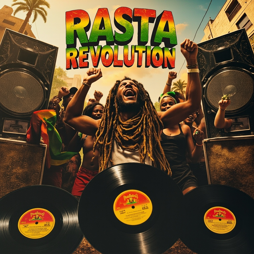 Rastafarian Album Cover Template with Sound System and Urban Culture