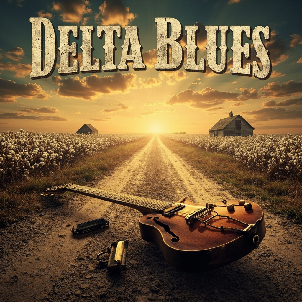Delta Blues Album Cover Maker with Mississippi Crossroads and Guitar