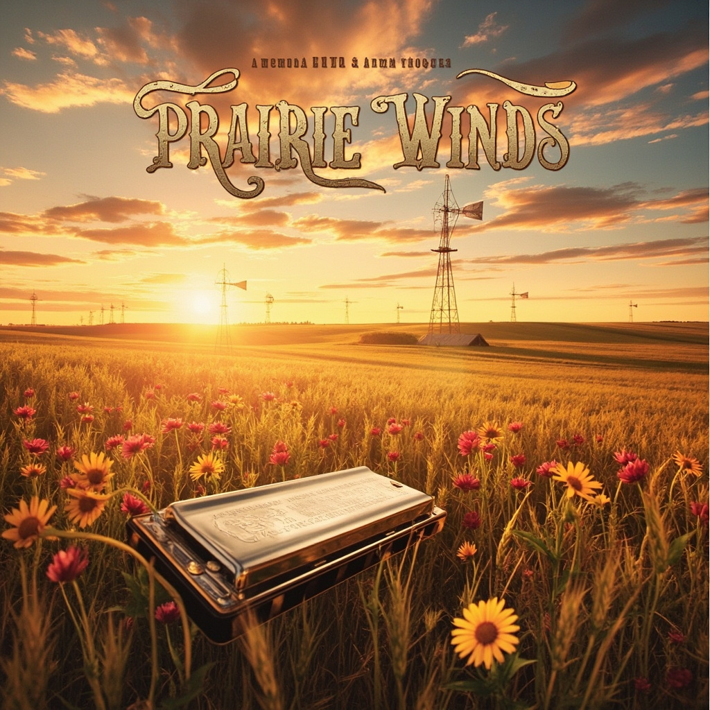 Prairie Folk Album Cover Creator Featuring Open Landscape and Windmills