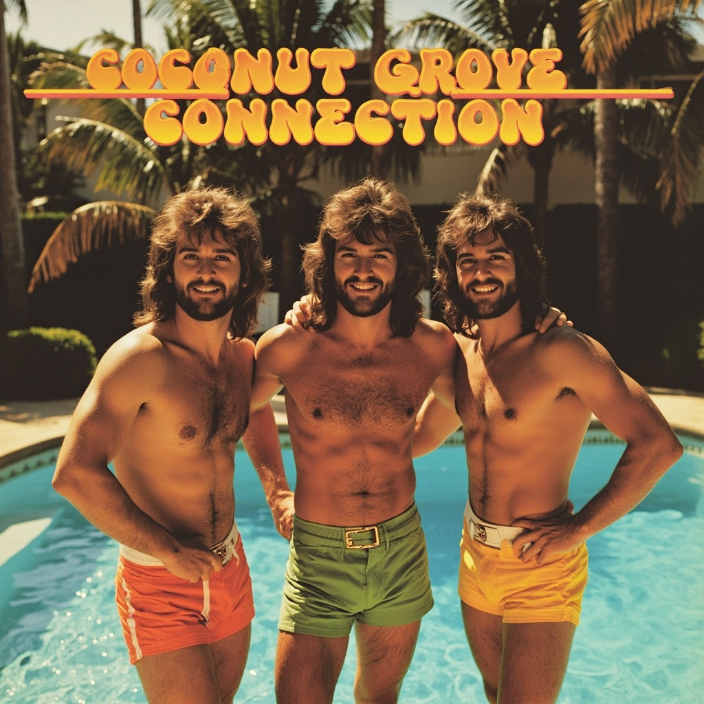 3 hairy chested men in 70s short short Album Cover