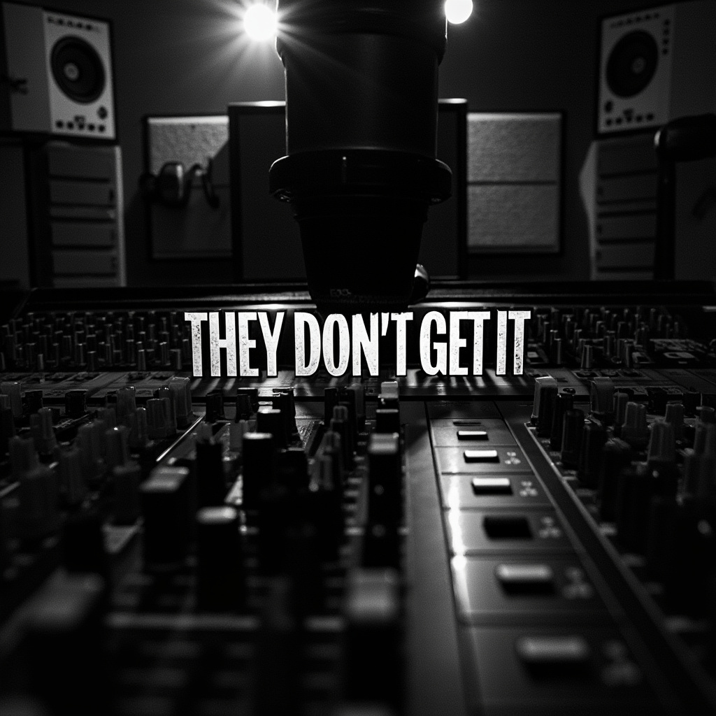 Black and white, with text saying 'THEY DON'T Album Cover