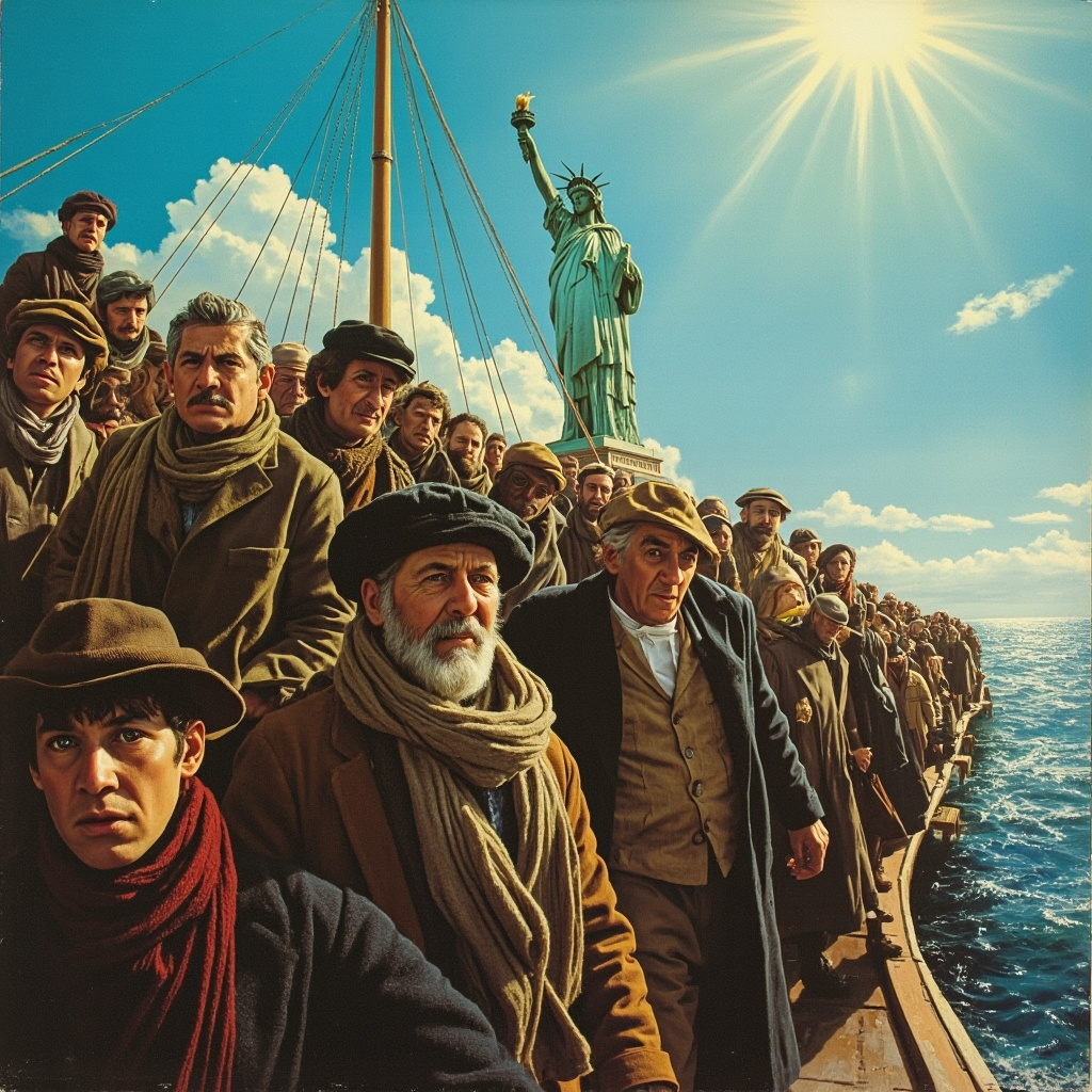 Immigrants who are men, women, and children, white Album Cover