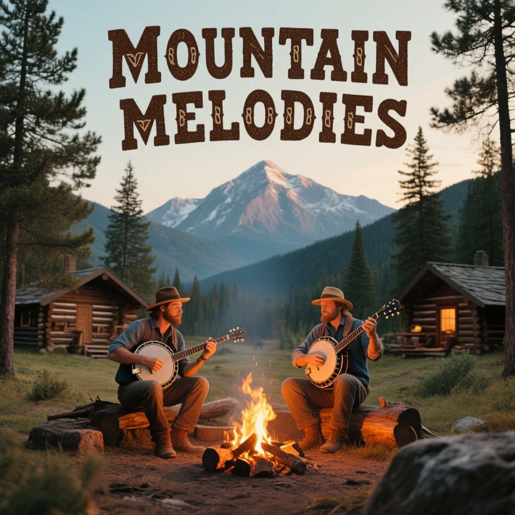 Mountain Country Album Cover Design with Wilderness and Banjo