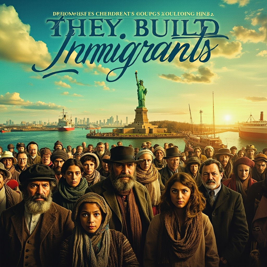 Immigrants who are men, women, and children, white Album Cover