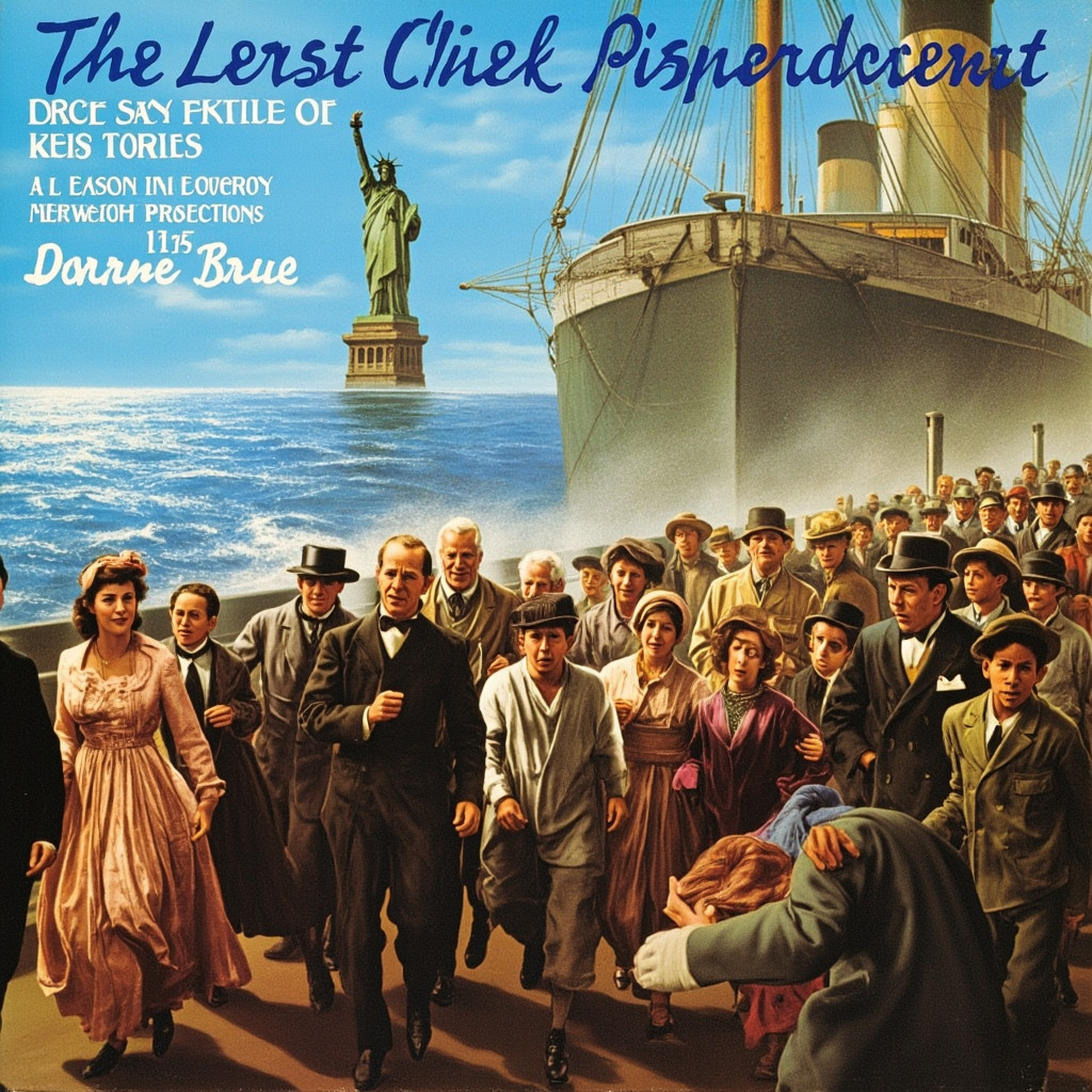 Women, men, and children arriving a port in Album Cover
