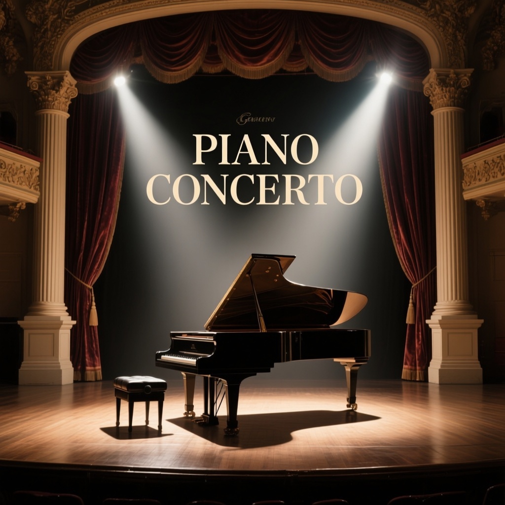 Piano Concerto Album Cover Creator with Dramatic Concert Hall Setting
