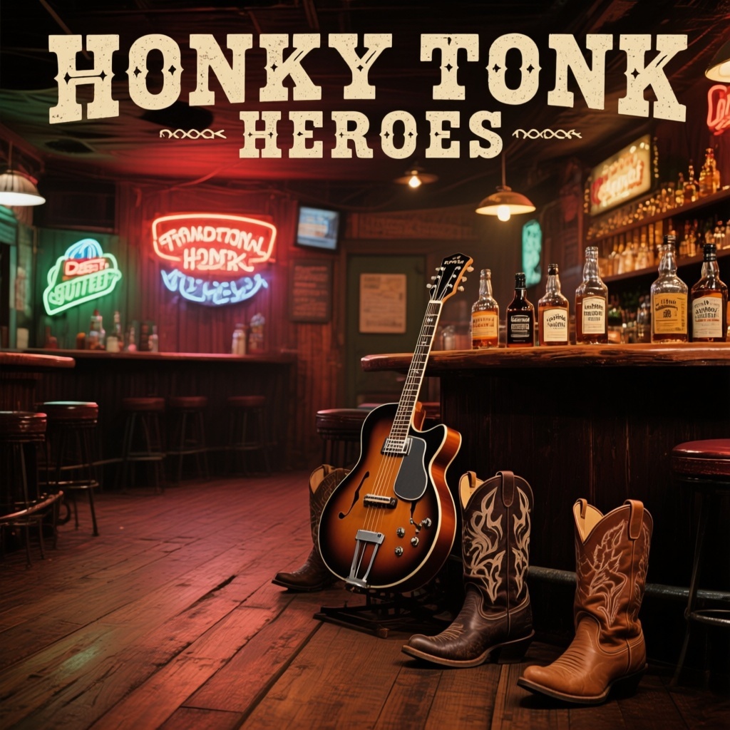 Honky Tonk Album Cover Template Featuring Traditional Bar Setting