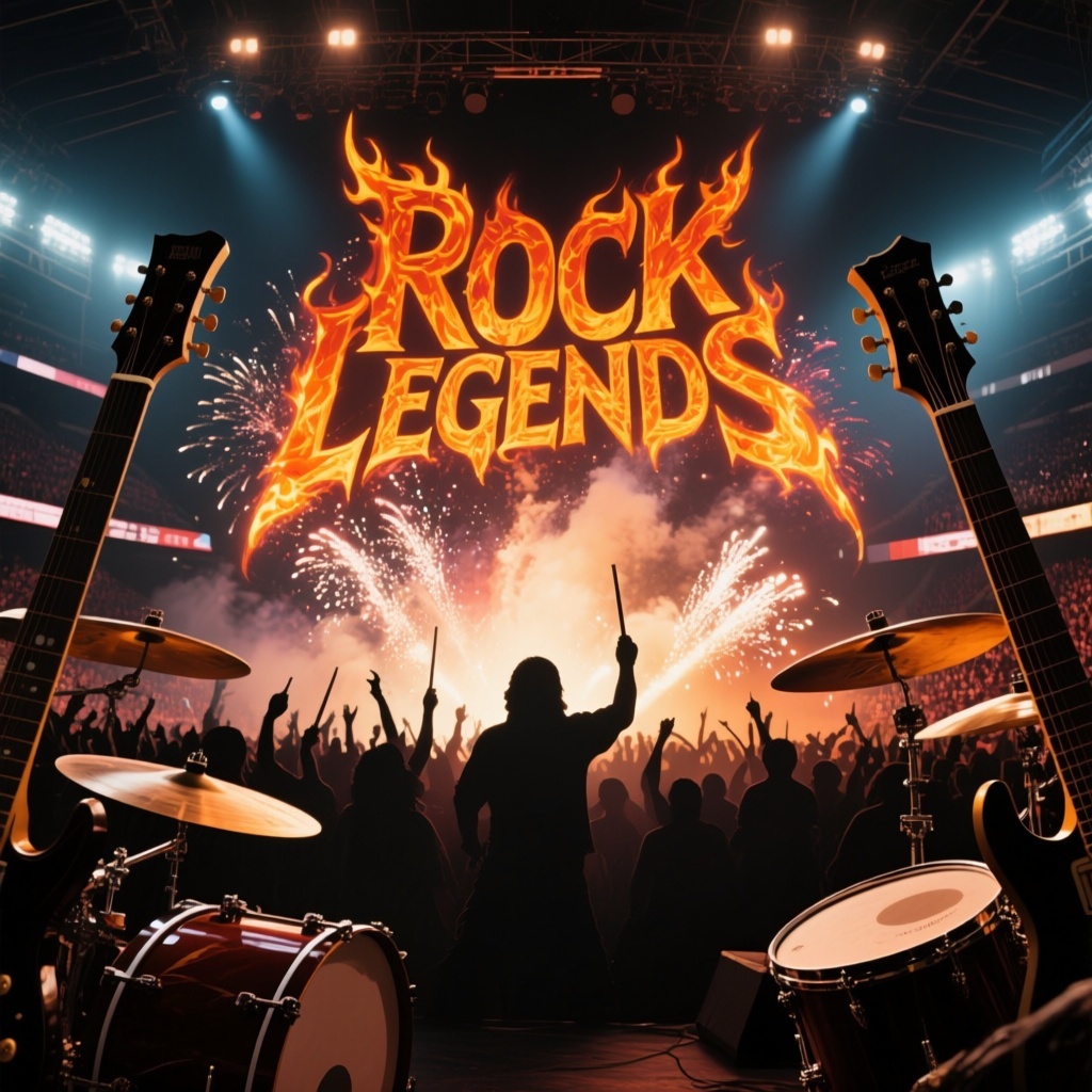 Stadium Rock Album Cover Template with Concert Stage and Pyrotechnics